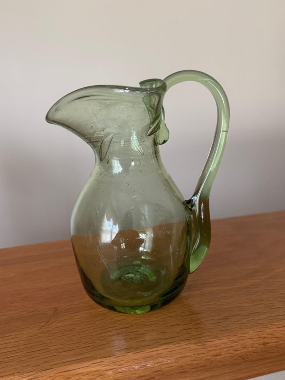Green Hand-Blown Glass Creamer ~ Mini Pitcher